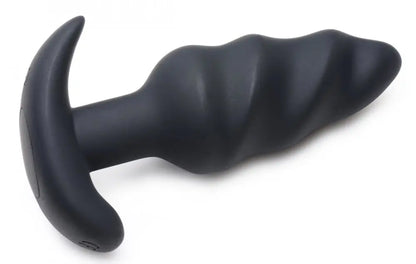 Remote Control 21X Vibrating Silicone Swirl Butt Plug - Black  Vibrating Anal Sex Toy