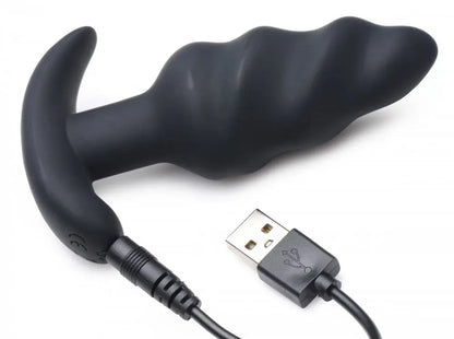 Remote Control 21X Vibrating Silicone Swirl Butt Plug - Black  Vibrating Anal Sex Toy