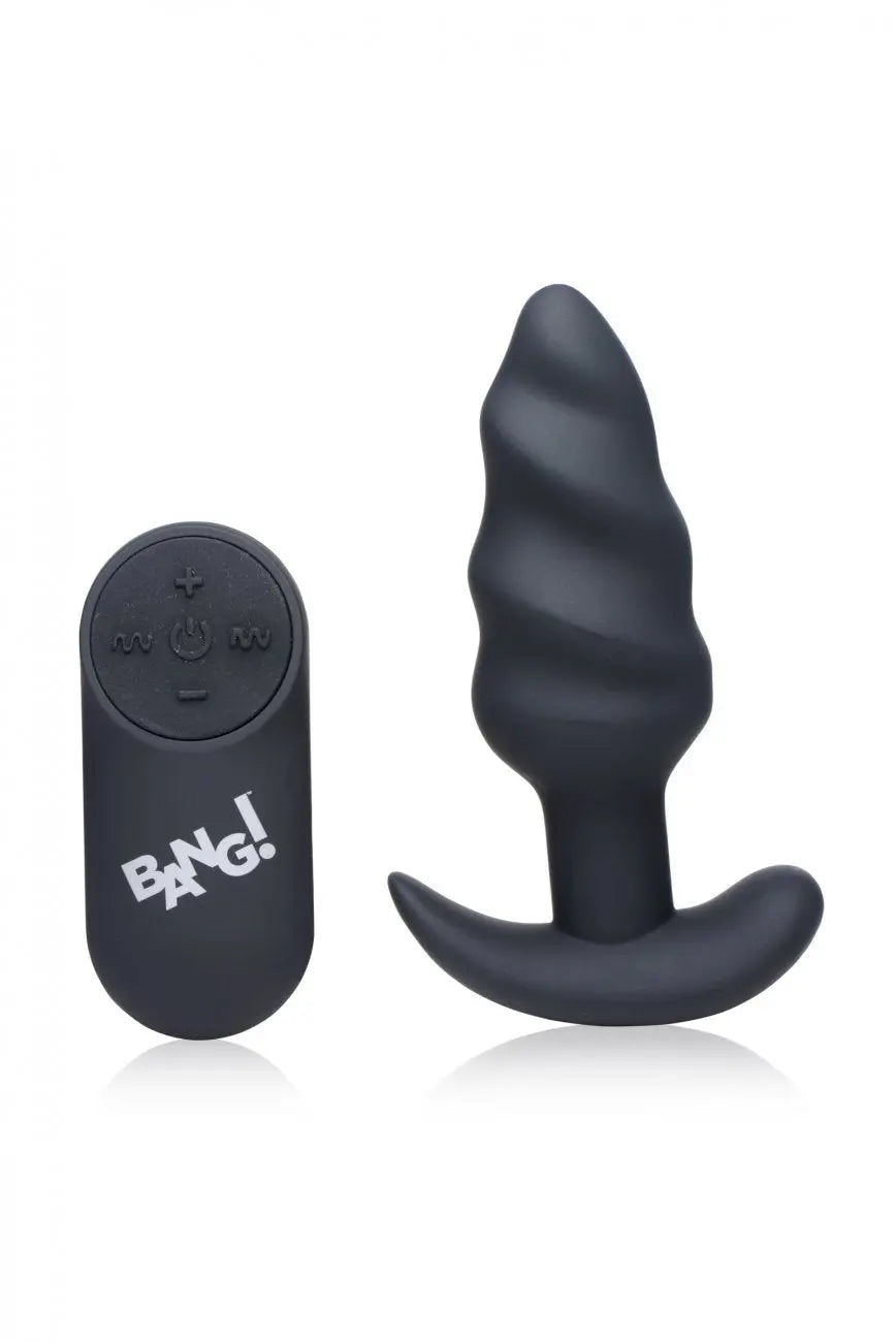 Remote Control 21X Vibrating Silicone Swirl Butt Plug - Black  Vibrating Anal Sex Toy