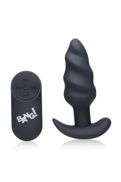 Remote Control 21X Vibrating Silicone Swirl Butt Plug - Black  Vibrating Anal Sex Toy