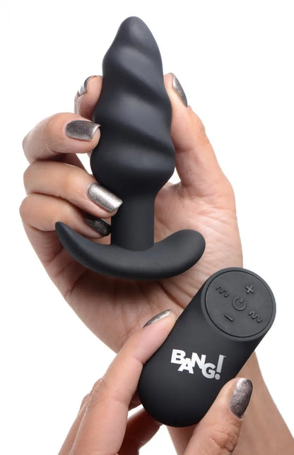 Remote Control 21X Vibrating Silicone Swirl Butt Plug - Black  Vibrating Anal Sex Toy