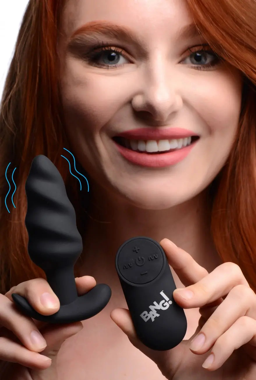 Remote Control 21X Vibrating Silicone Swirl Butt Plug - Black  Vibrating Anal Sex Toy