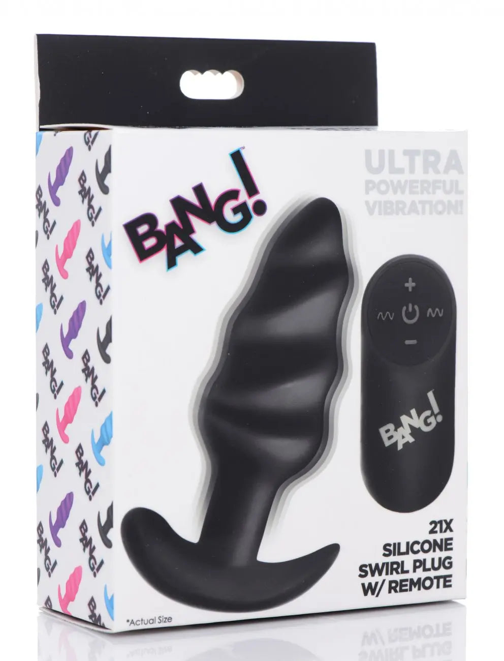 Remote Control 21X Vibrating Silicone Swirl Butt Plug - Black  Vibrating Anal Sex Toy