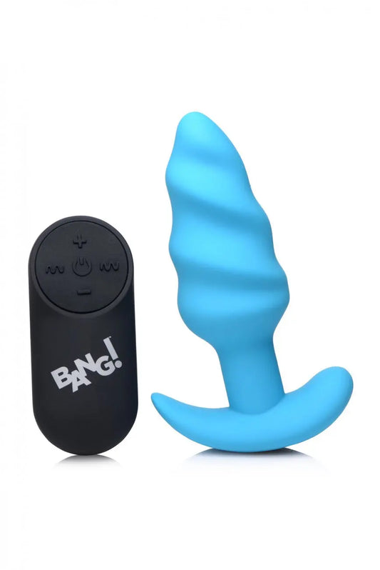 Remote Control 21X Vibrating Silicone Swirl Butt Plug - Blue  Vibrating Anal Sex Toy