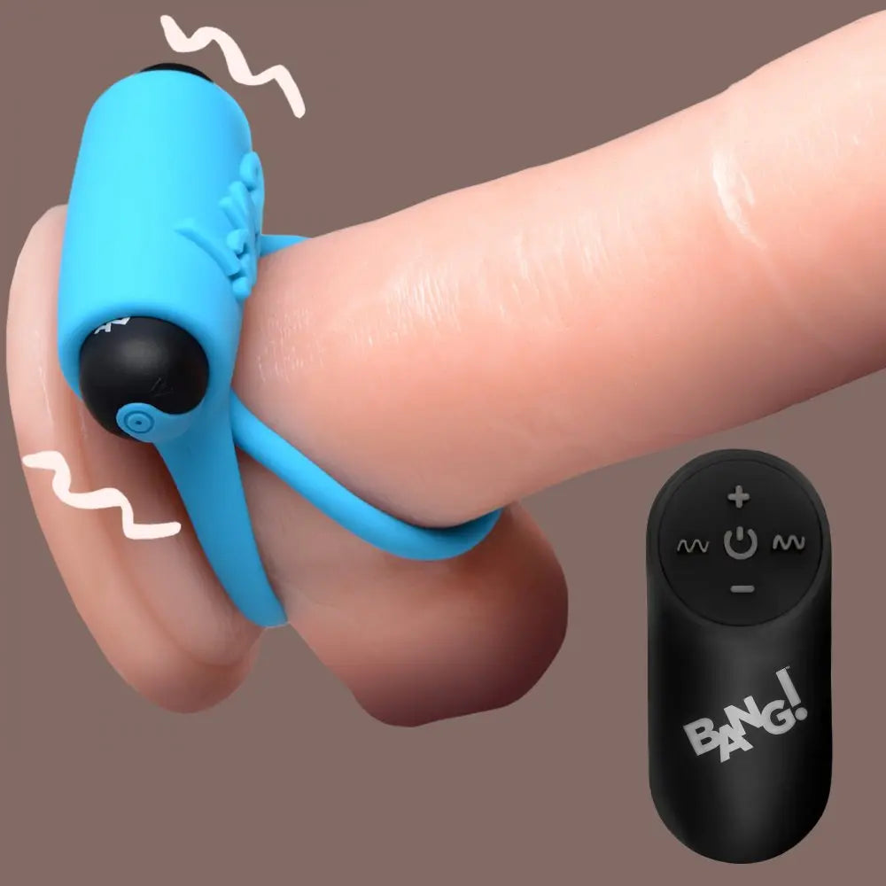 Remote Control 28X Vibrating Cock Ring and Bullet - Blue  Cock Rings