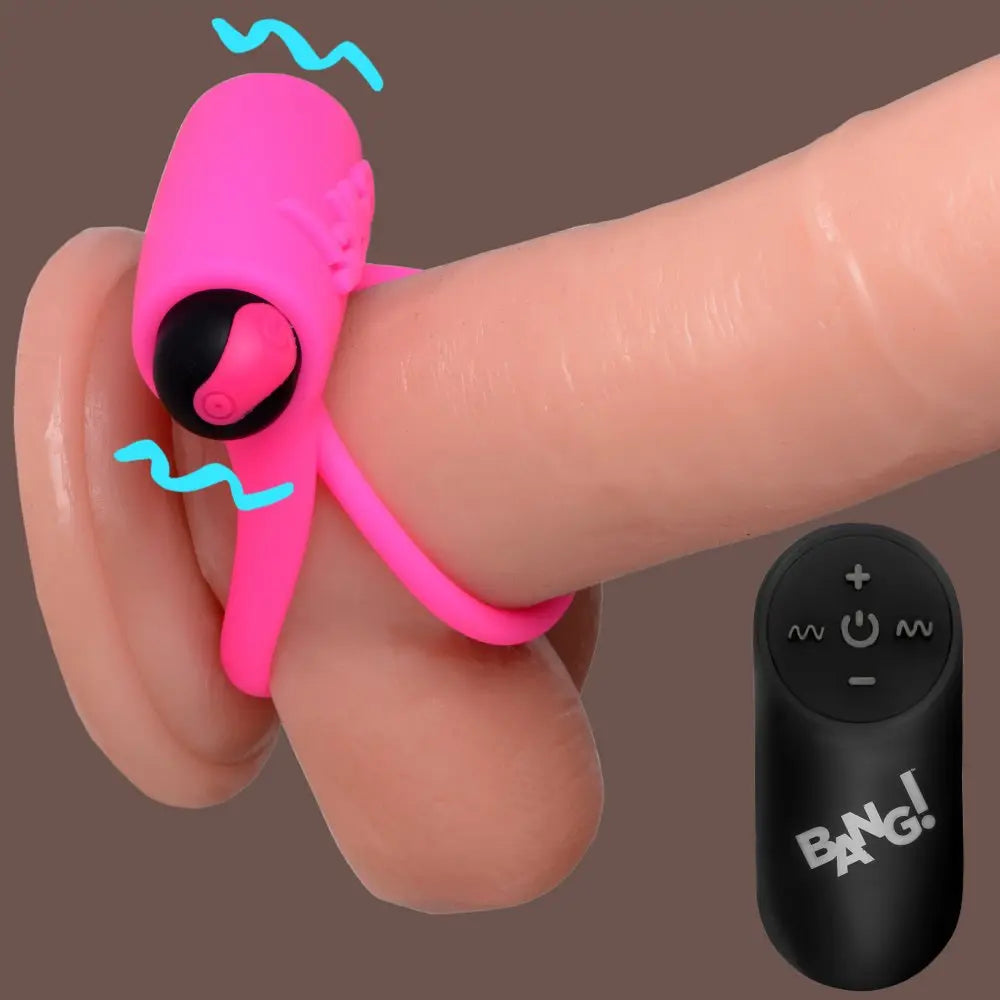 Remote Control 28X Vibrating Cock Ring and Bullet - Pink  Cock Rings