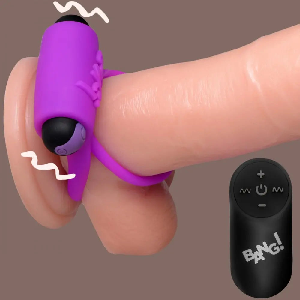 Remote Control 28X Vibrating Cock Ring and Bullet - Purple  Cock Rings