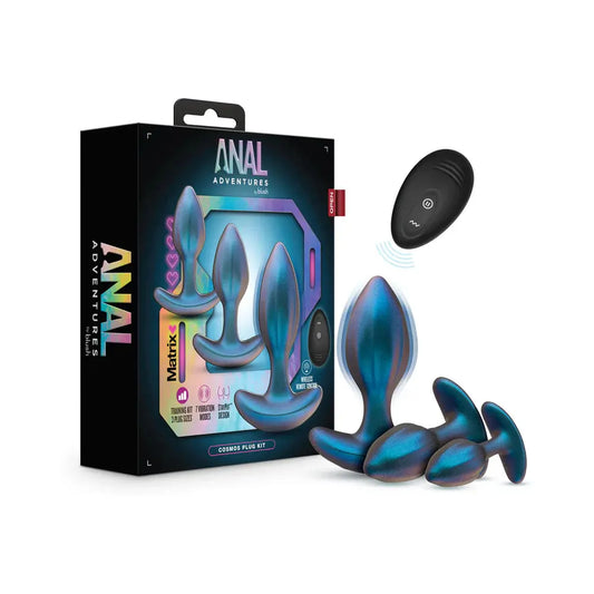 Remote Control Anal Training Set Cosmos Butt Plug Kit Lunar Blue  Anal Training