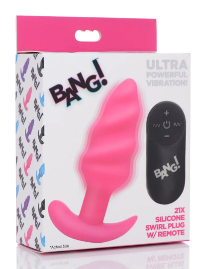 Remote Control Vibrating Butt Plug Silicone Swirl - Pink  Vibrating Anal Sex Toy