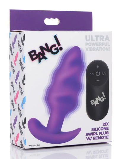 Remote Control Vibrating Butt Plug Silicone Swirl - Purple  Vibrating Anal Sex Toy