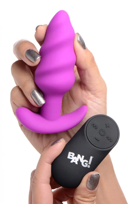Remote Control Vibrating Butt Plug Silicone Swirl - Purple  Vibrating Anal Sex Toy