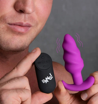 Remote Control Vibrating Butt Plug Silicone Swirl - Purple  Vibrating Anal Sex Toy