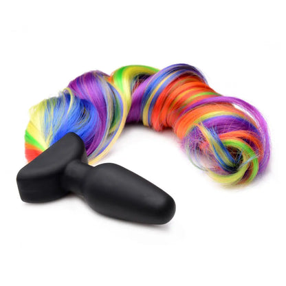 Remote Control Vibrating Rainbow Pony Tail Anal Plug  BDSM Pet Play Anal Plug