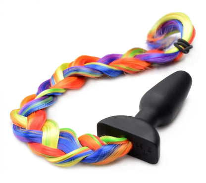 Remote Control Vibrating Rainbow Pony Tail Anal Plug  BDSM Pet Play Anal Plug