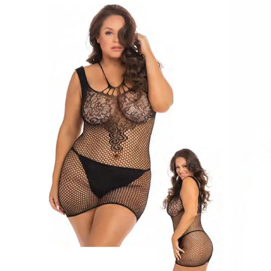 Rene Rofe Absolutist Lace And Net Dress Black Queen Size  Lingerie - Dresses