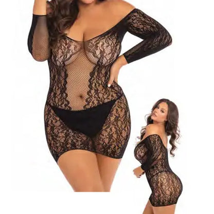 Rene Rofe Demure Long Sleeve Mini Dress Black 3XL/4XL  Lingerie - Dresses