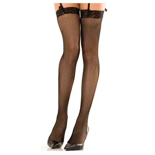 Rene Rofe Lace Top Fishnet Thigh Highs Black O/S  Lingerie - Stockings & Leggings