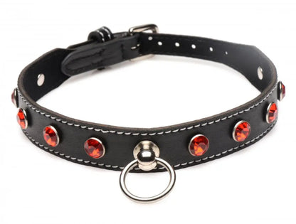Rhinestone Bondage Choker with O-Ring - Black and Red BDSM Collar  Fetish Clothing and Lingerie