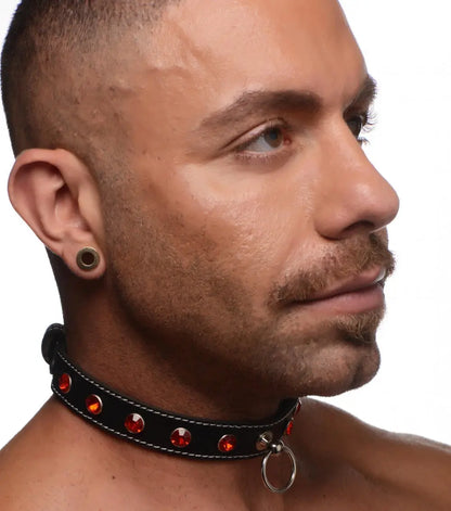 Rhinestone Bondage Choker with O-Ring - Black and Red BDSM Collar  Fetish Clothing and Lingerie