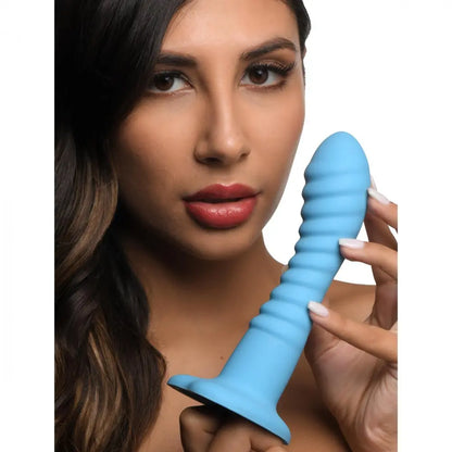 Ribbed Dildo Sex Toy Textured Dildo Heart Suction Cup Sex Toy Silicone Blue  Curved Dildo