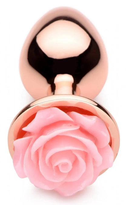 Rose Gold Anal Plug with Pink Flower - Small  Metal Anal Plug Sex Toy