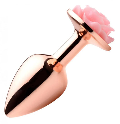 Rose Gold Anal Plug with Pink Flower - Small  Metal Anal Plug Sex Toy