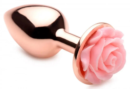 Rose Gold Anal Plug with Pink Flower - Small  Metal Anal Plug Sex Toy