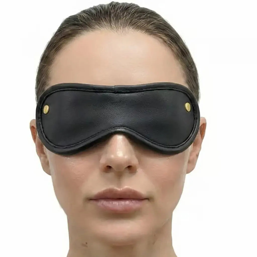 Rouge Leather Blindfold Black with Gold Accessories  Blindfold