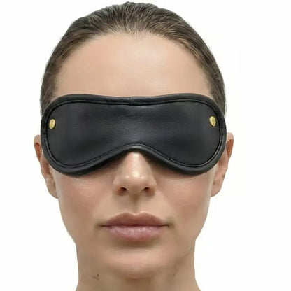 Rouge Leather Blindfold Black with Gold Accessories  Blindfold