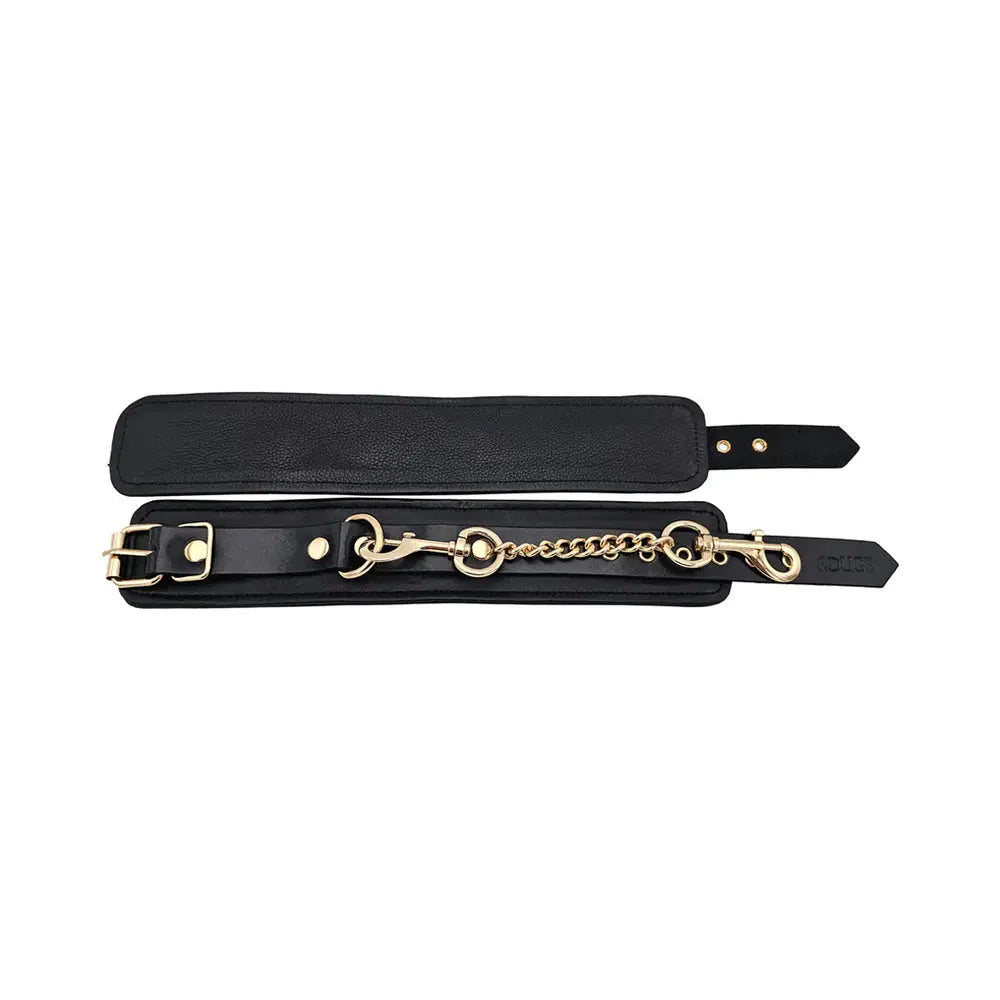 Rouge Leather Plain Ankle Cuffs Black with Gold Accessories  Restraints and Cuffs