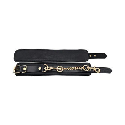 Rouge Leather Plain Ankle Cuffs Black with Gold Accessories  Restraints and Cuffs