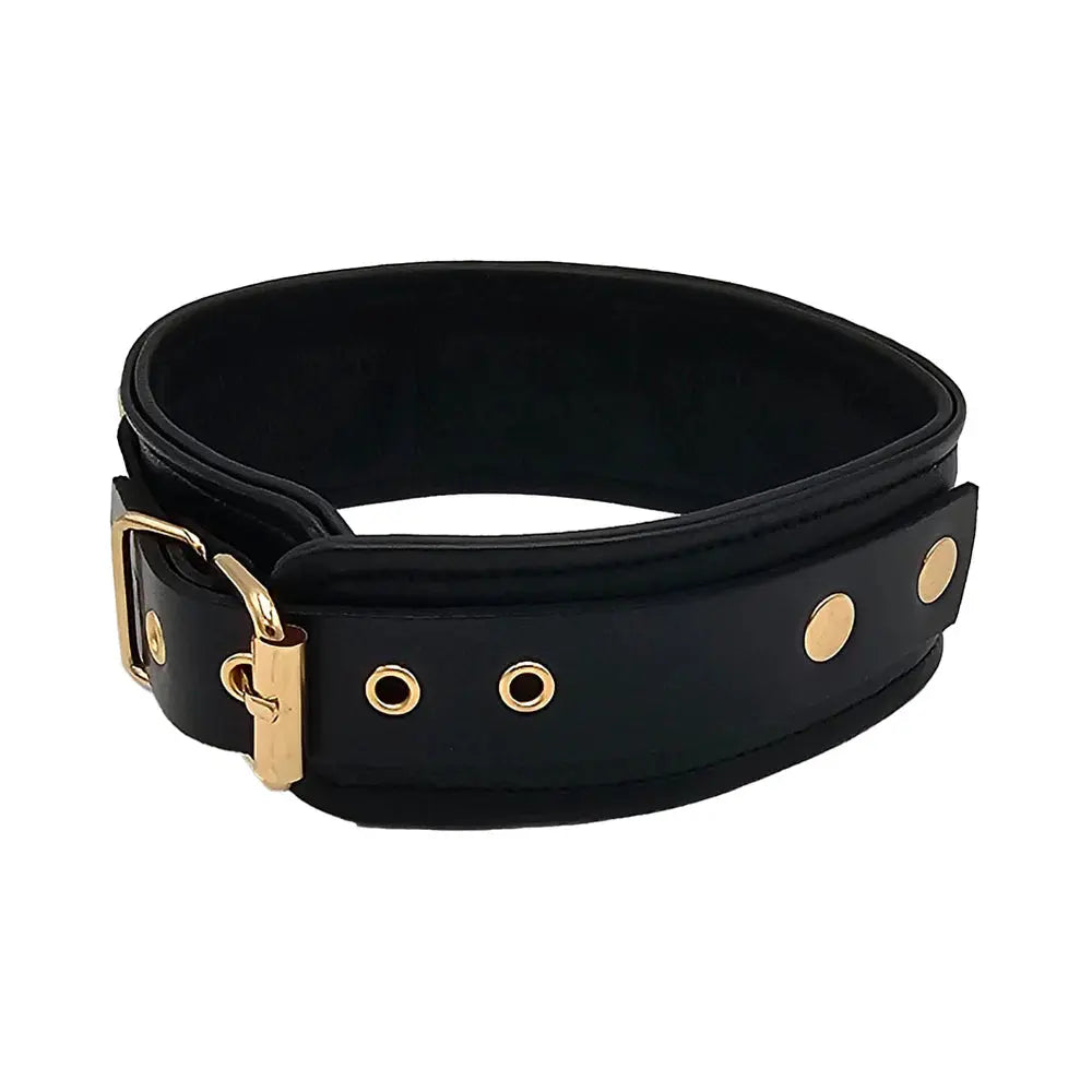 Rouge Leather Plain Collar Black with Gold Accessories  Collars and Leads