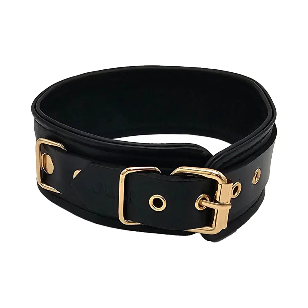 Rouge Leather Plain Collar Black with Gold Accessories  Collars and Leads
