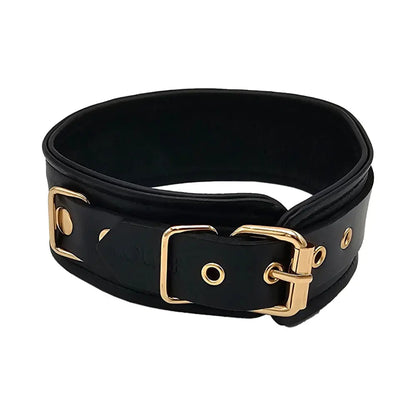 Rouge Leather Plain Collar Black with Gold Accessories  Collars and Leads