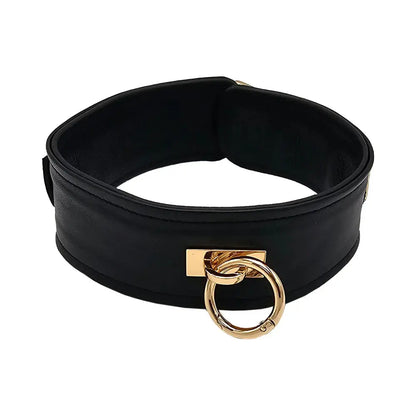 Rouge Leather Plain Collar Black with Gold Accessories  Collars and Leads