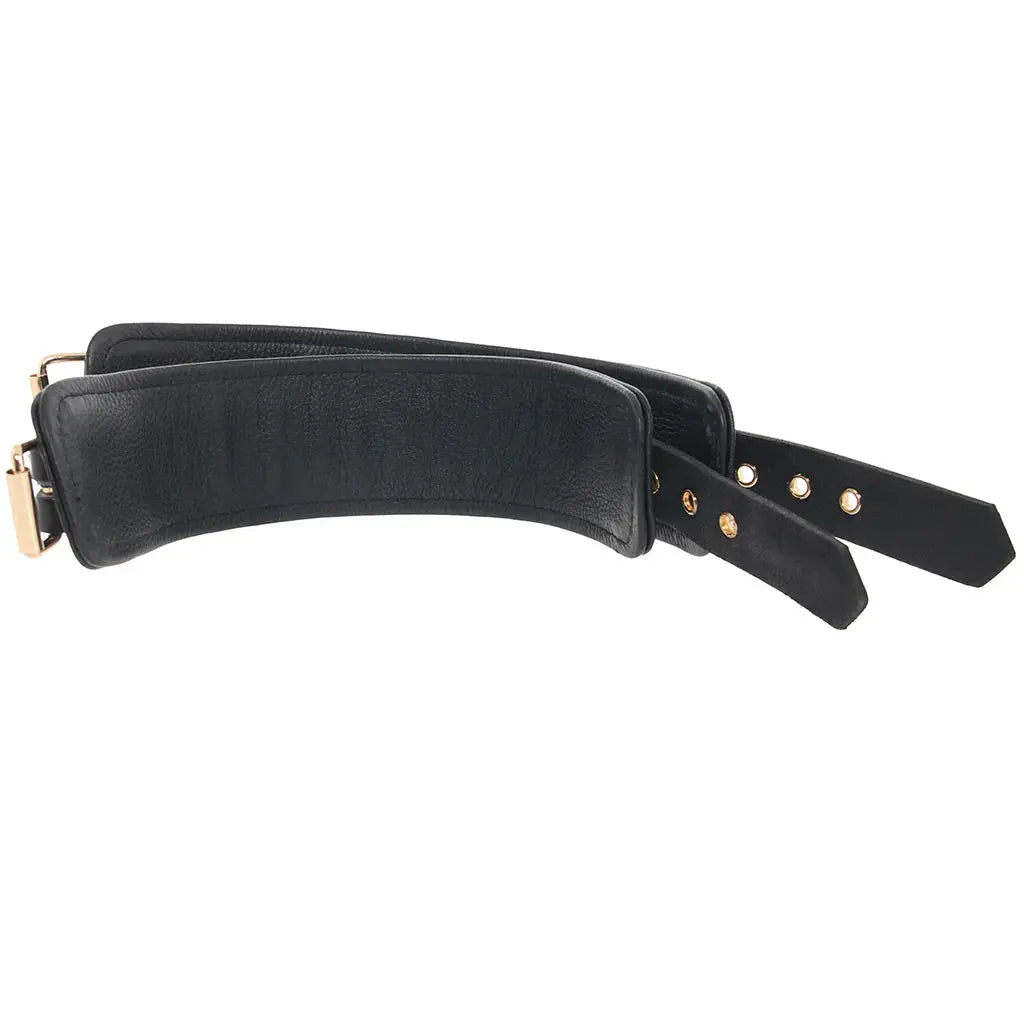 Rouge Leather Plain Wrist Cuffs Black with Gold Accessories  Restraints and Cuffs