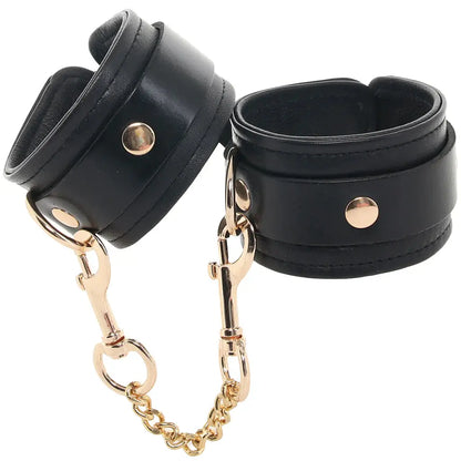 Rouge Leather Plain Wrist Cuffs Black with Gold Accessories  Restraints and Cuffs