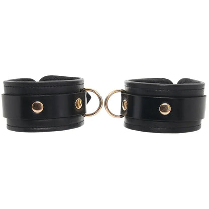 Rouge Leather Plain Wrist Cuffs Black with Gold Accessories  Restraints and Cuffs