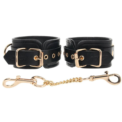 Rouge Leather Plain Wrist Cuffs Black with Gold Accessories  Restraints and Cuffs