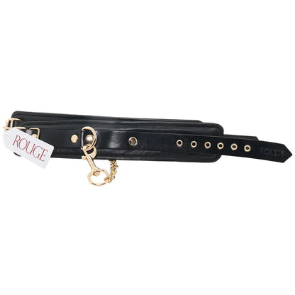 Rouge Leather Plain Wrist Cuffs Black with Gold Accessories  Restraints and Cuffs