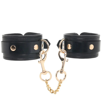 Rouge Leather Plain Wrist Cuffs Black with Gold Accessories  Restraints and Cuffs
