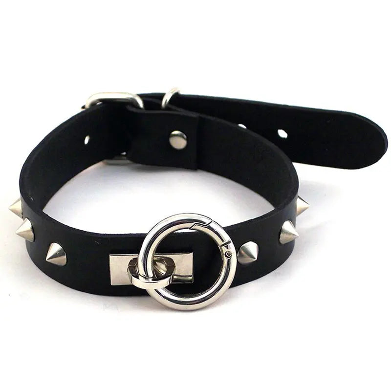 Rouge O-Ring Studded Collar (Thinner) Black  Fetish - Cuffs & Restraints