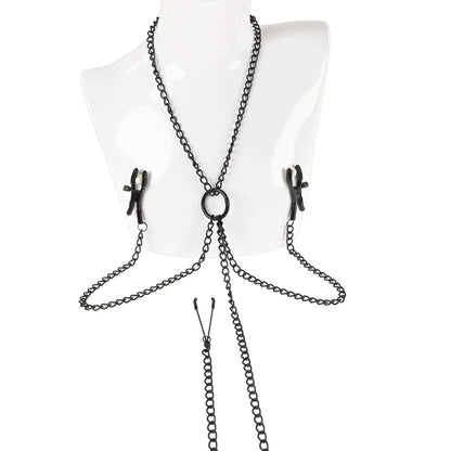 Saffron BDSM Collar Attached Nipple Clamp to Clit Clamp Set  Nipple and Clit Toys