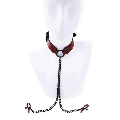 Saffron BDSM Collar Attached Nipple Clamps with Chain  Collars and Leads