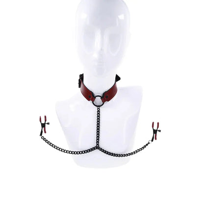 Saffron BDSM Collar Attached Nipple Clamps with Chain  Collars and Leads