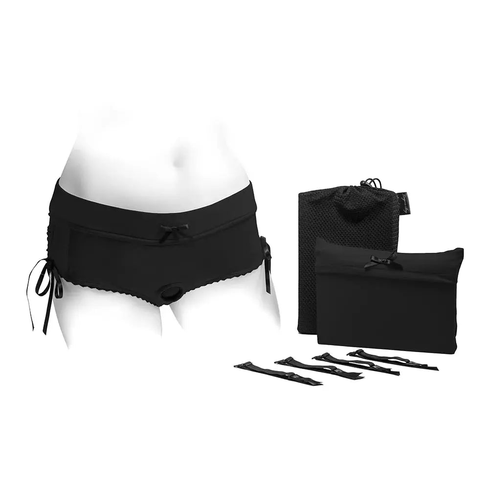 Sasha Cinch Booty Short Strap-on Harness Black Size L  Strap-on Shorts