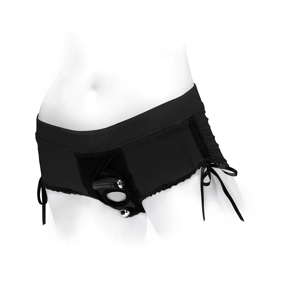 Sasha Cinch Booty Short Strap-on Harness Black Size L  Strap-on Shorts