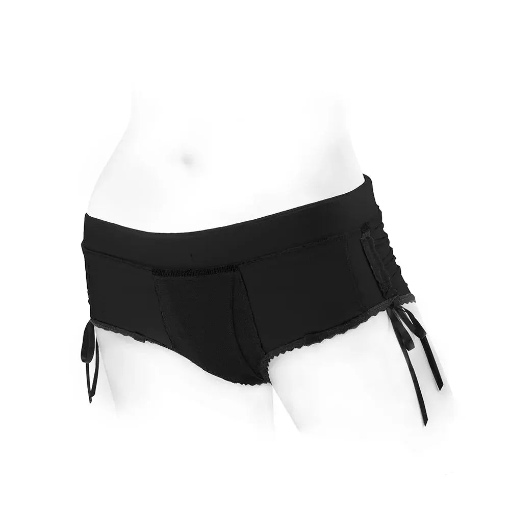 Sasha Cinch Booty Short Strap-on Harness Black Size L  Strap-on Shorts
