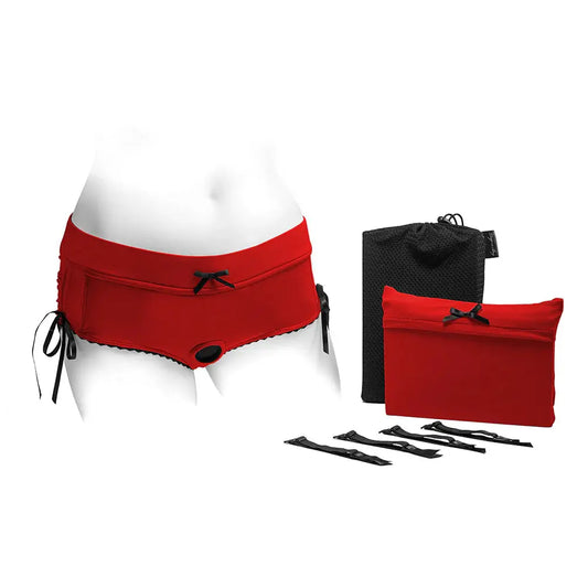 Sasha Cinch Booty Short Strap-on Harness Red Plus Size L  Strap-on Shorts