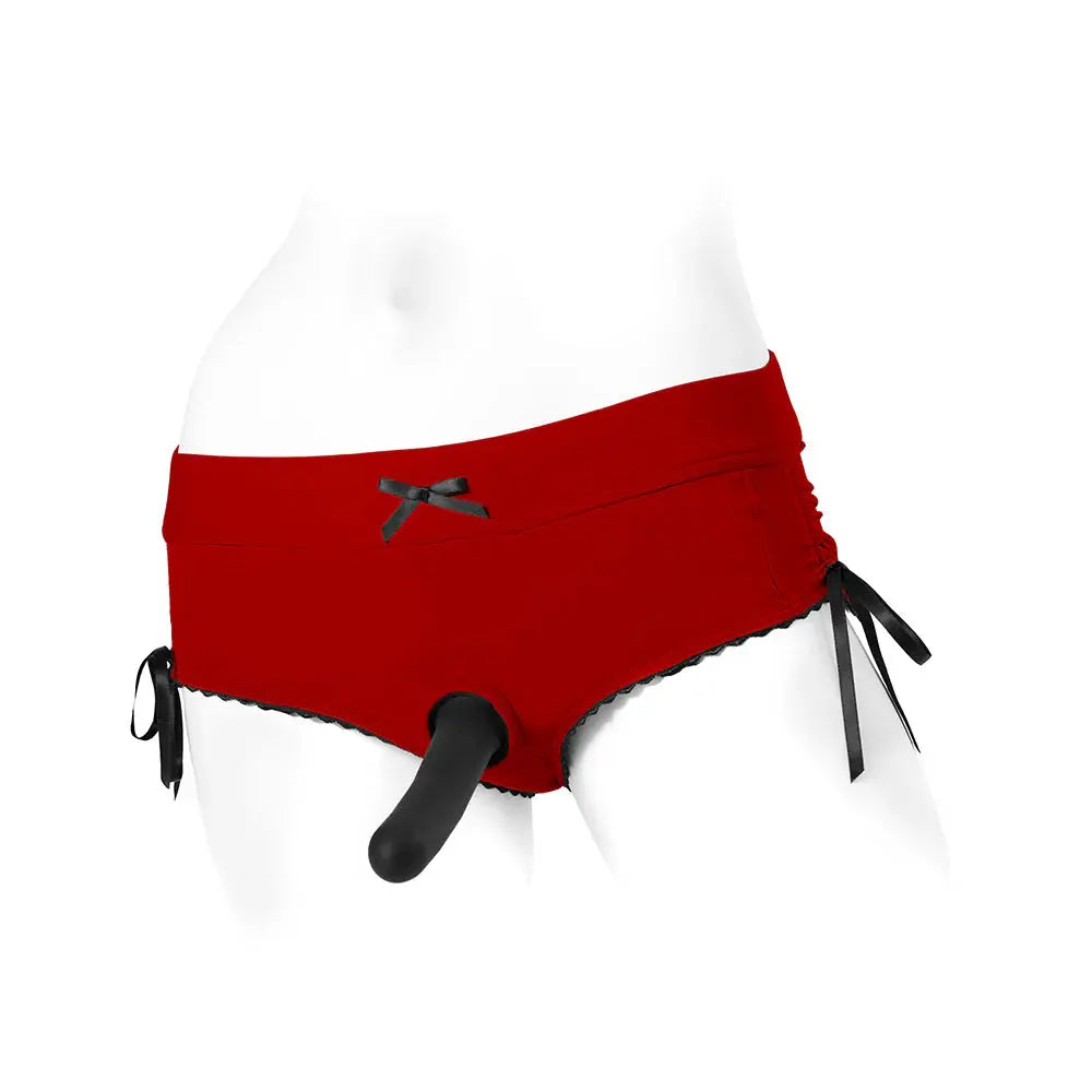 Sasha Cinch Booty Short Strap-on Harness Red Plus Size L  Strap-on Shorts